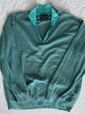 Charleston Threads‎ Men’s XXL Quarter Zip Sweater Teal Cotton Coastal Preppy
